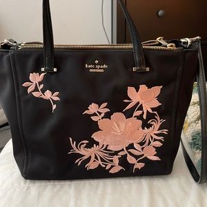 Embroidered Kate spade black crossbody or should bag